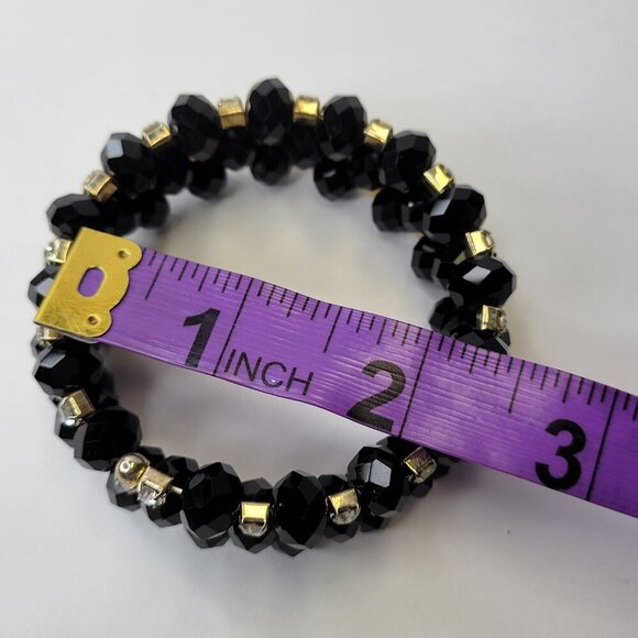 Black Bead Wraparound Stretch Slip-on Cuff Bangle - Picture 7 of 8